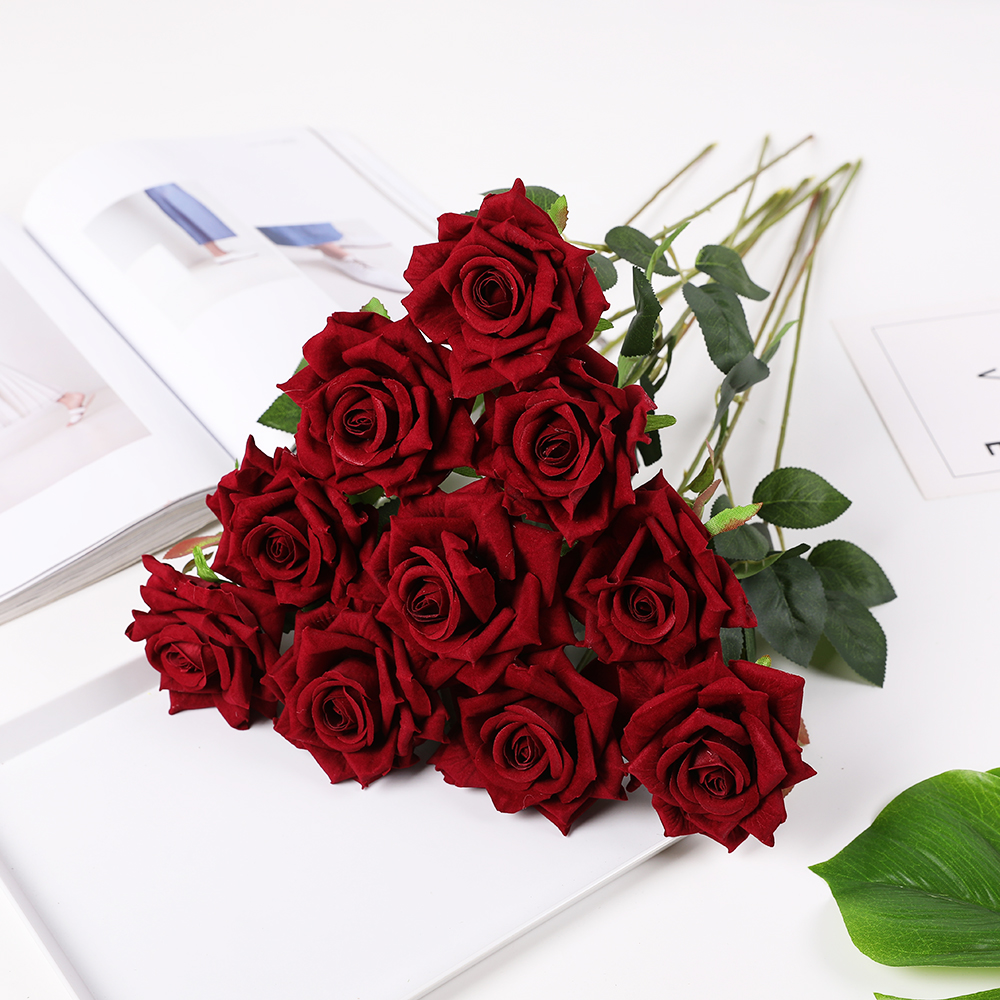 10 pc/ set 50 cm champagne ros blommor bunt röda rosor konstgjord blombukett bröllop bord dekor heminredning: Mörkröd 2