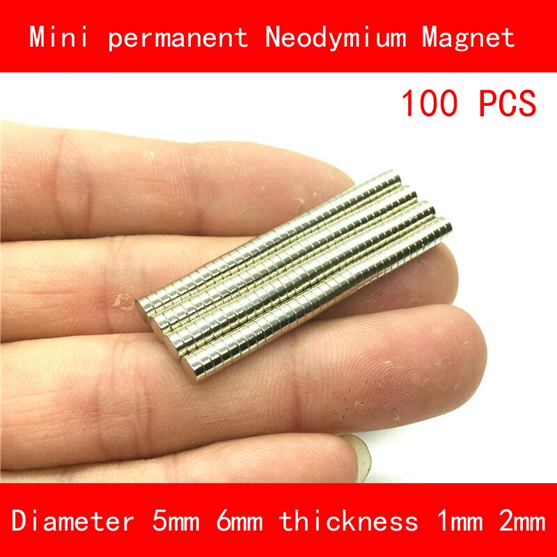 100 STKS diameter 5mm 6mm dikte 1mm 2mm n35 Zeldzame Aarde ndfeb Neodymium Magneet voor industriële DIY
