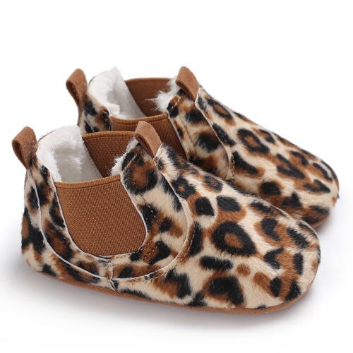 Leopard baby toddler blødt sål læder skridsikre sko spædbarn dreng pige komfortable sko