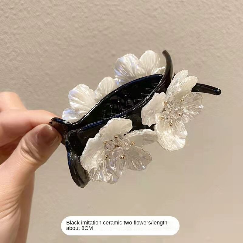 Ball Head Grab Clip Female Summer Net Red French Temperament Imitation Ceramic Flower Lazy Hair Clip Back head hair clip: Gold