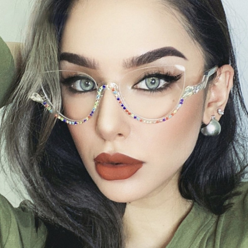 Gafas de ojo de gato con luz azul para mujer, anteojos Retro con diamantes, óptica General, lente transparente de lectura, tendencia femenina,