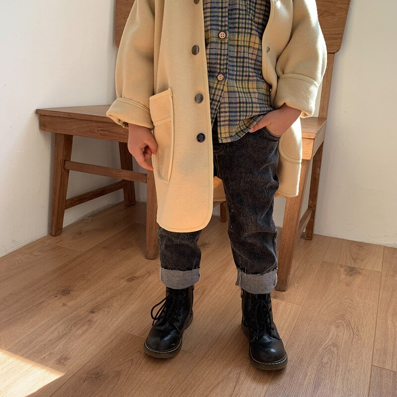 Pantalones vaqueros para niños y niñas, pantalones vaqueros elásticos para otoño , pantalones vaqueros sueltos y rectos para niños