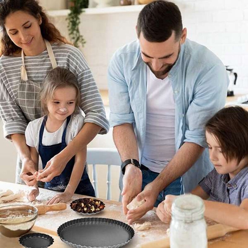 3Pcs Non-stick Verwijderbare Losse Bodem Quiche Scherpe Pan Ronde Pie Pizza Pan Met Afneembare Base