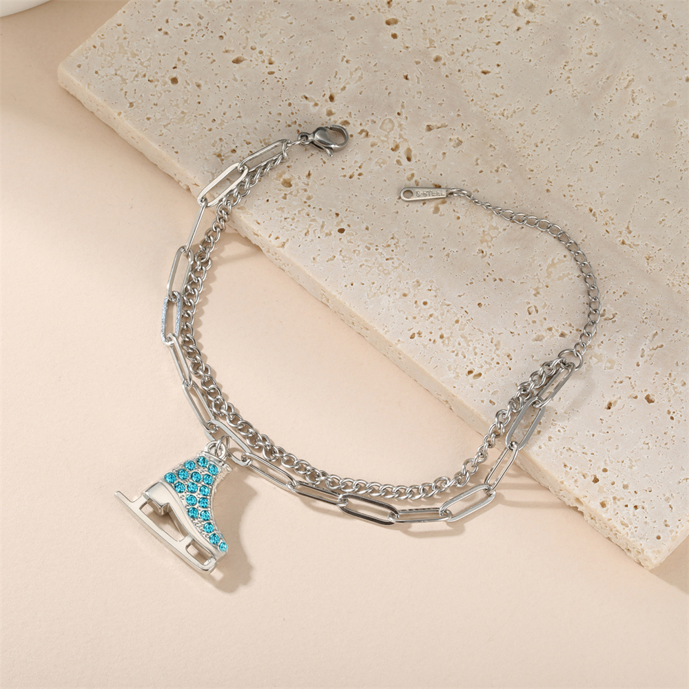 EUEAVAN cristallo zircone Ghiaccio pattinare scarpa fascino bracciale smalto lusso blu rosa bracciali pattinaggio di figura sport donna uomo gioielli