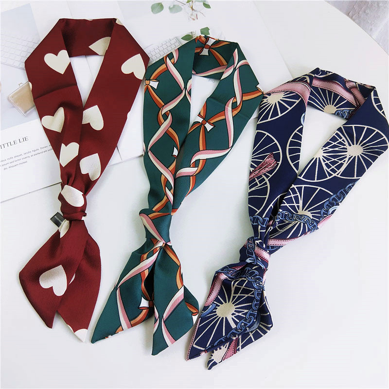 Hart Print Hoofd Scraf Das Sjaal Vrouwen Lange Skinny Chiffon Zak Haar Sjaals Voor Dames foulard Femme