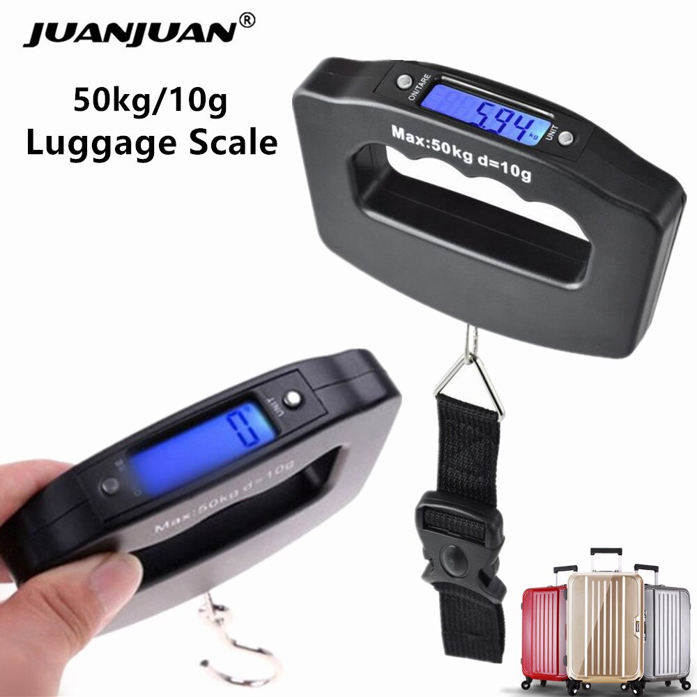 Draagbare Mini Hangende Schaal 50Kg 10G Elektronische Weging Bagage Weegschaal Vis Haak Digitale Schaal Blauwe Display Balans