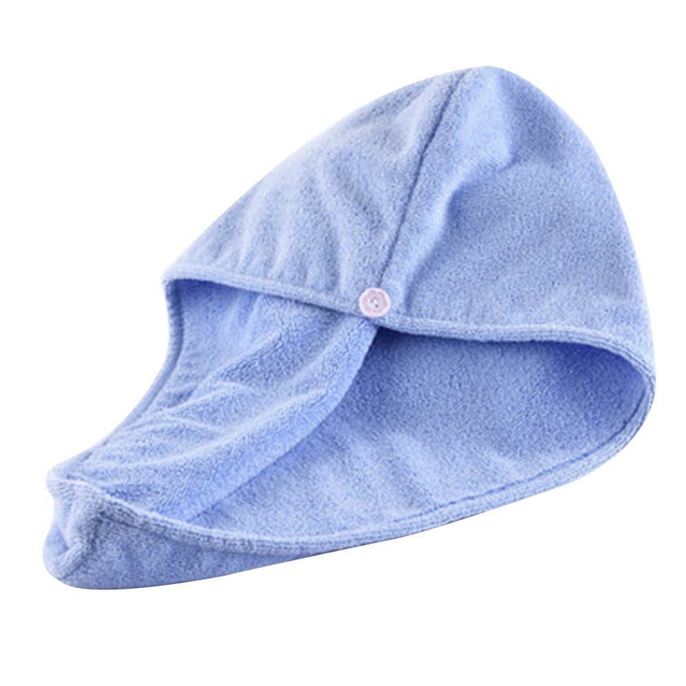 Microfibra más reciente, turbante de secado rápido para el cabello, Toalla de baño de secado mágico, gorro envolvente, accesorios de baño,: Azul