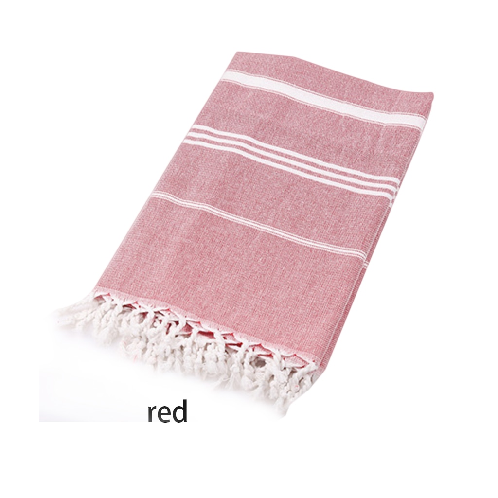 Striped Cotton Turkish Bath Towel with Tassel Thin Travel Camping Bath Sauna Beach Gym Pool Blanket Absorbent Easy Care: red
