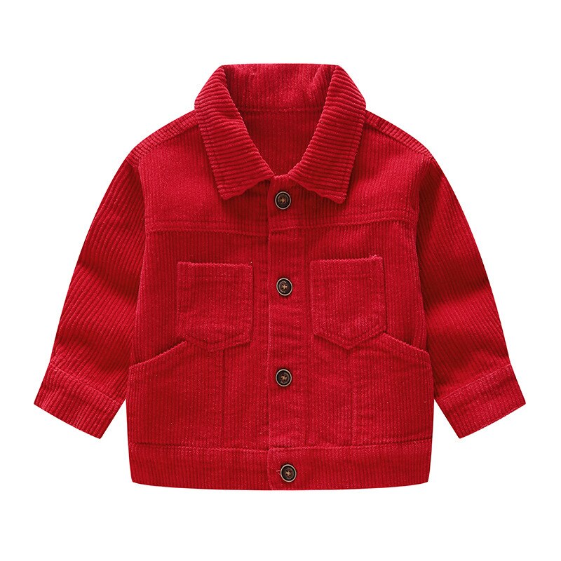 Lente En Herfst Kinderkleding Koreaanse Baby Corduroy Jas Kinderen Effen Kleur Toevallige Jas: Rood / 3T