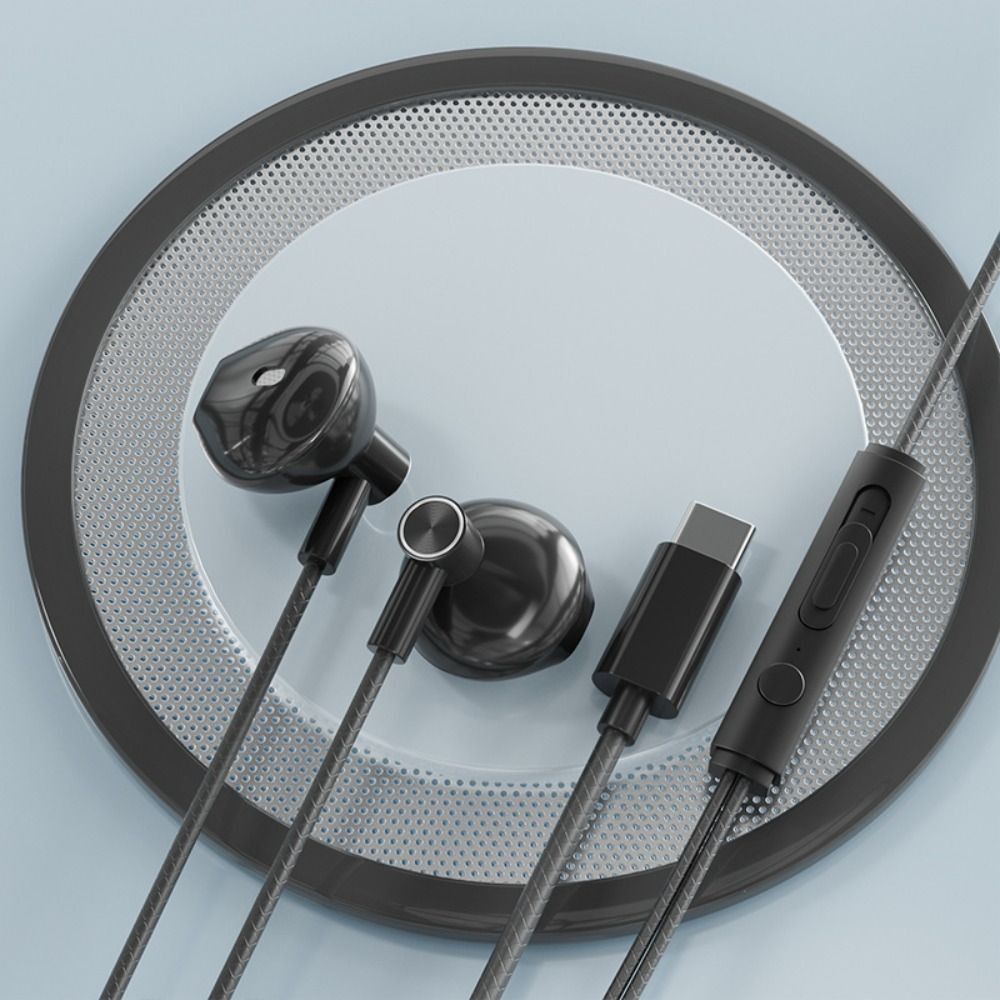 Auriculares duraderos para juegos tipo C, intrauditivos manos libres, auriculares estéreo con micrófono para Xiaomi/Huawei/IPhone/Karaoke: Gris