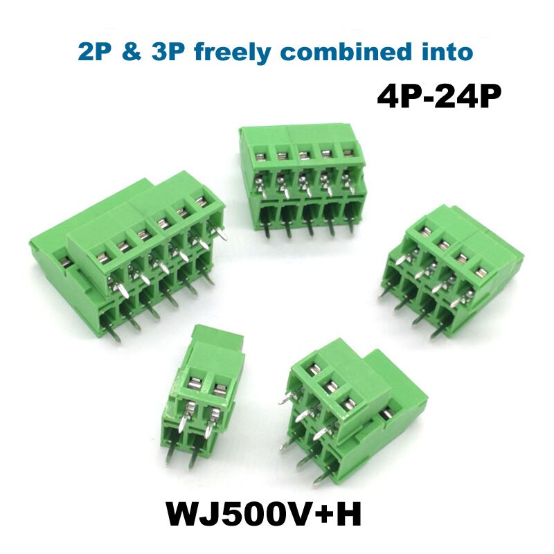 30Pcs Pitch 5.08mm PCB Screw Terminal Block Connector Bornier 500V/H Straight 2/3Pin Morsettiera Electric Wiring Cable 10/20A