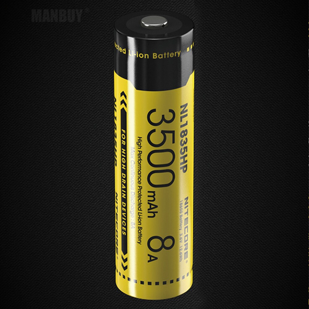 Nitecore NL1835HP 18650 3500mAh 3.6V 12.6Wh 8A High Performance Protected Li-ion Button Top Battery High Drain Devices