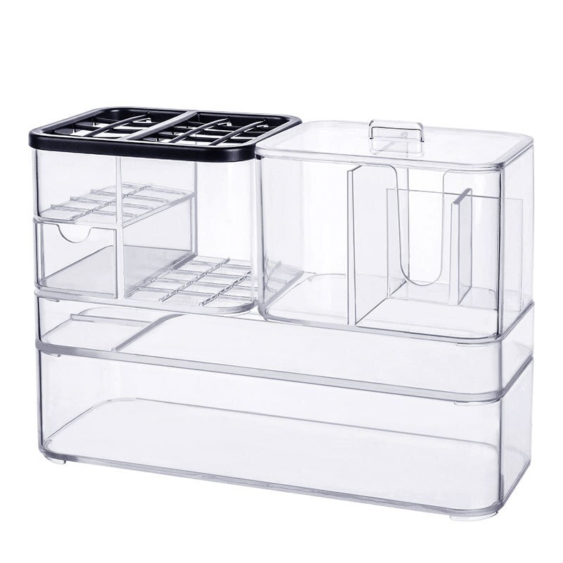 Plastik makeup arrangør vatrondell kasse kosmetisk arrangør makeup boks læbestift makeup børste opbevaring badeværelse bord arrangør: E