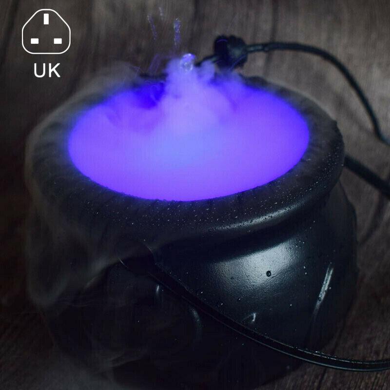 Humidificador LED para máquina de humo de Halloween, decoración que cambia de Color, decoración DIY para de Halloween, de escena, juguete de broma, nebulizador de caldero: UK plug