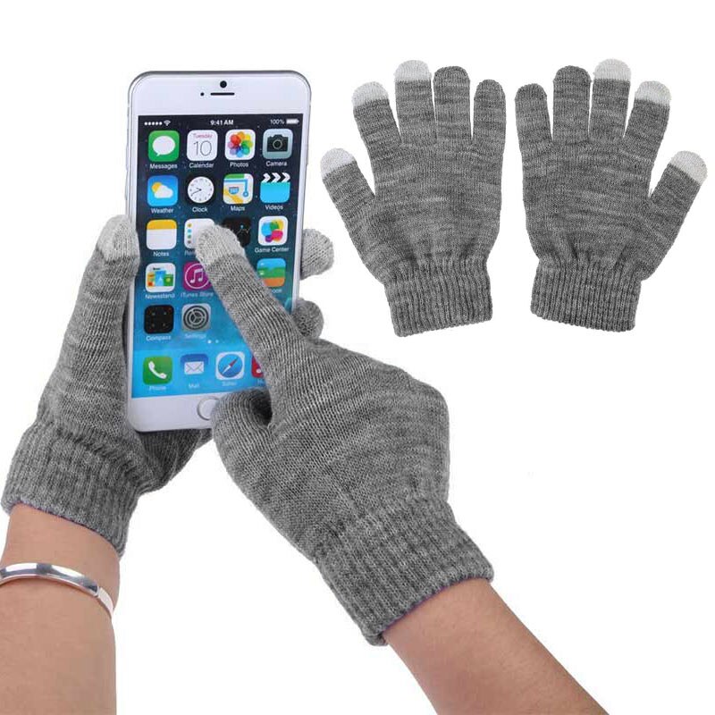 Guantes de punto capacitivos cálidos para invierno, Unisex, calentador de manos para pantalla táctil, SEC88 teléfono inteligente, 1 par: Gris