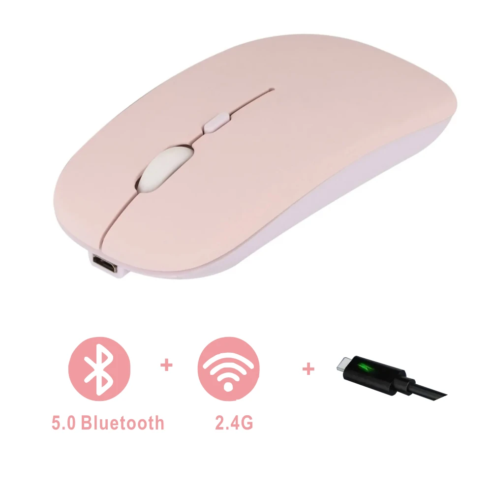 Ratón Bluetooth recargable inalámbrico modo Dual 5,2 silencioso ordenador gaming ratón ergonómico 2,4 USB para PC portátiles: Morado