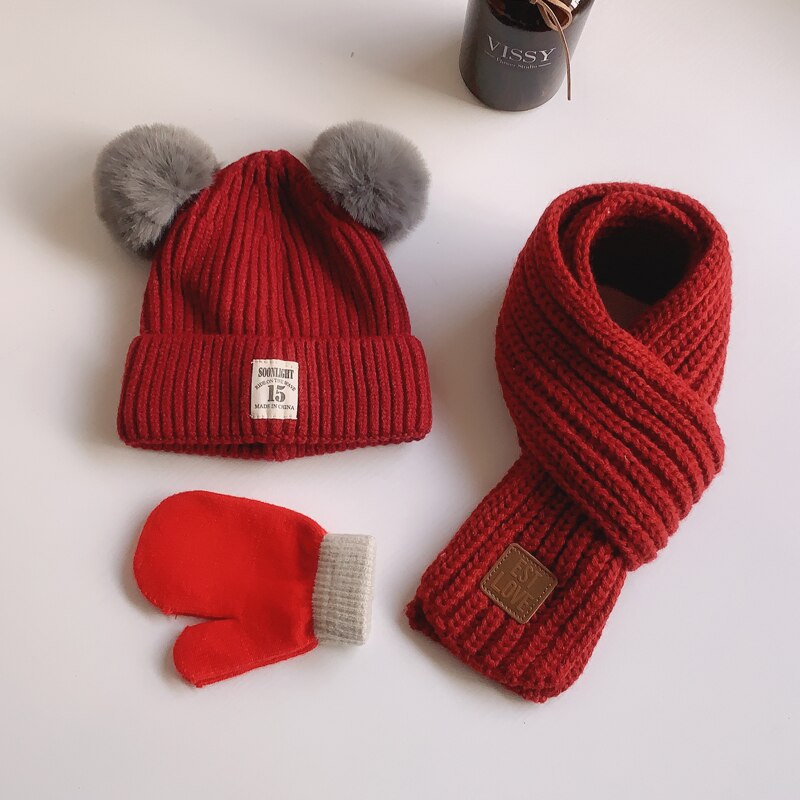 Baby hat tørklæde handsker tredelt sæt efterår og vinter drenge og piger dejlige strikning af uld hatte 0-3 år gammel baby sød hat