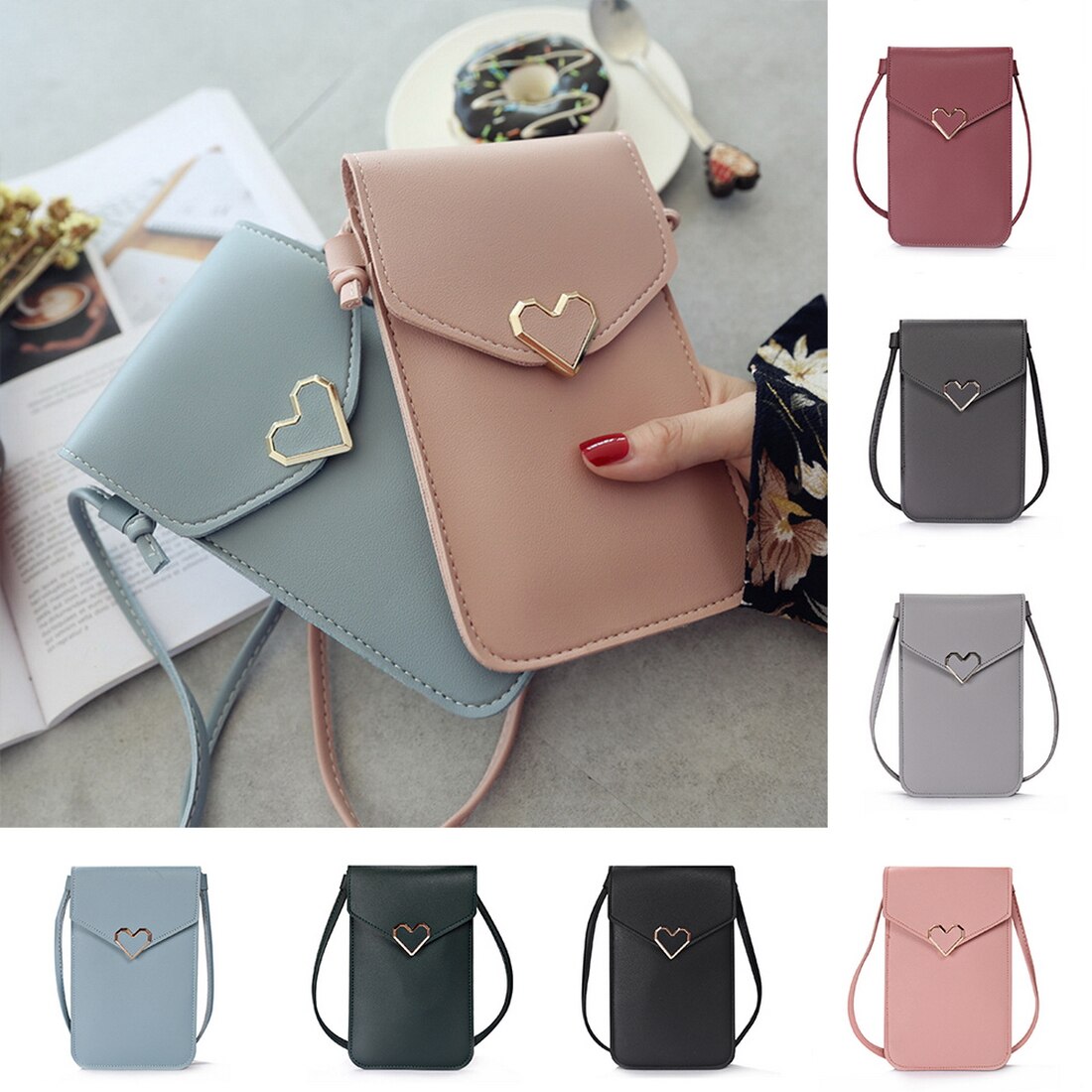 Women's Touch Screen Cell Phone Purse Transparent Simple Bag Hasp Cross Wallets Smartphone Leather Shoulder Light Handbags