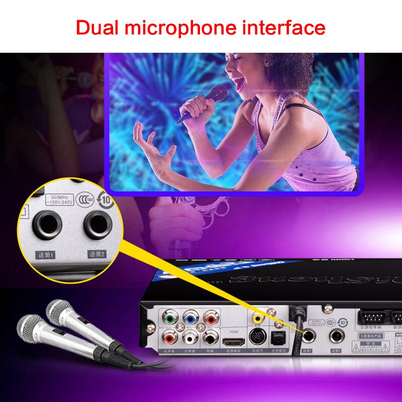 Domowy odtwarzacz DVD 1080P TV odtwarzacz HD DVP-808 światłowód koncentryczny dekodowanie wieloformatowe podwójny mikrofon interfejs odtwarzacz EVD