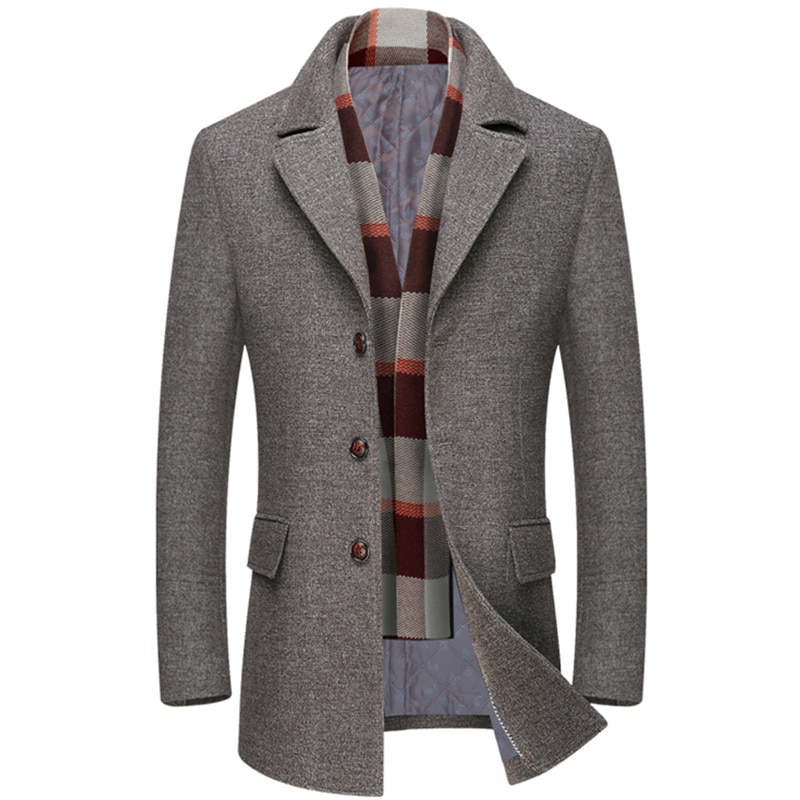 Men's Business Smart Casual Woolen Jacket Turn Down Collar Wool Coat Thicken Warm Male Blends Trench Windbreaker