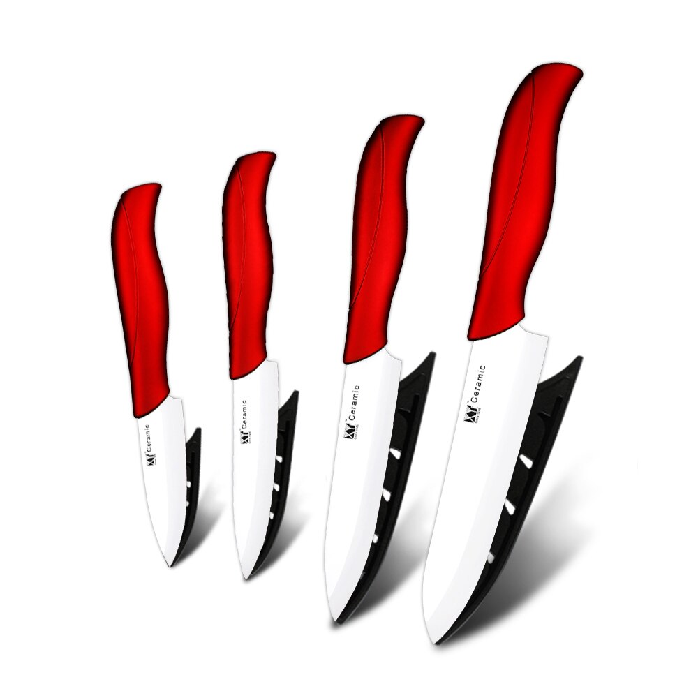 cuchillo de cerámica de 3 4 5 6 pulgadas Juego de cuchillos de cocina + pelador Zirconia negra blanco hoja de cuchillo de Chef vegetariana herramienta de cocina: Red H White Blade