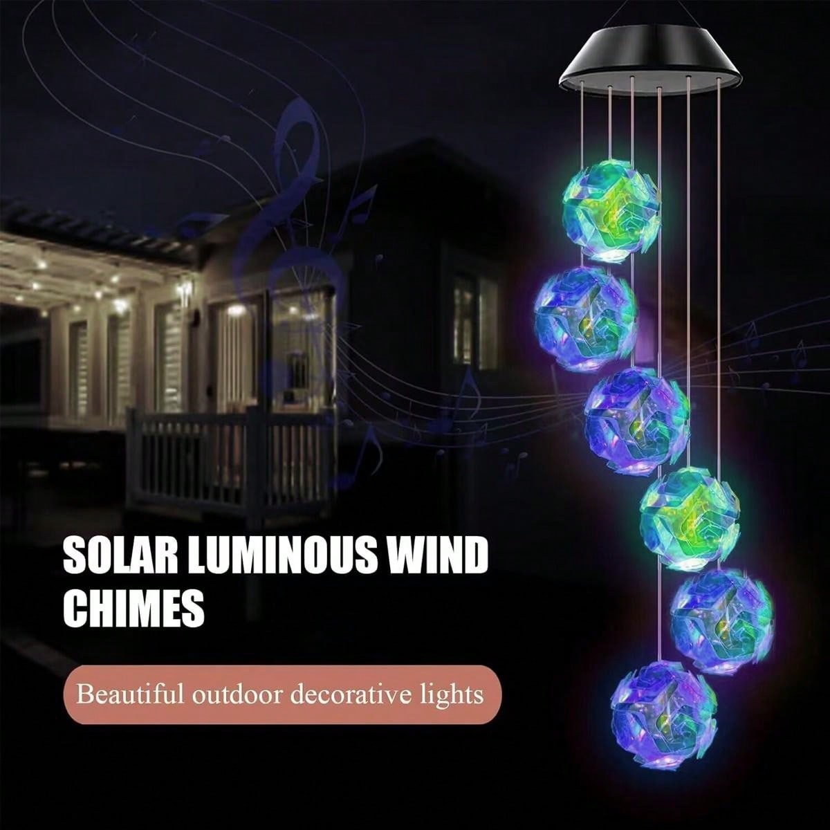 Campanas de viento que cambian de Color Solar, 6 LED RGB, cambios automáticamente de Color para el hogar, jardín, exterior, balcón, decoración, 1 Uds.: Rosa