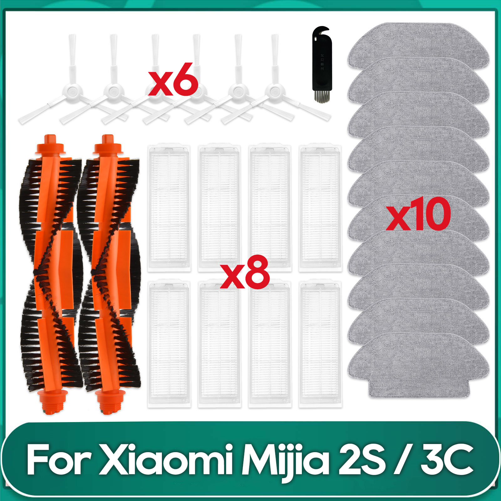 Convient pour Xiaomi Mijia 2S XMSTJQR2S / 3C / Viomi V2 PRO V3 SE / Mi Robot aspirateur-vadrouille Pro STYTJ02YM brosse latérale principale filtre Hepa vadrouille: Clair