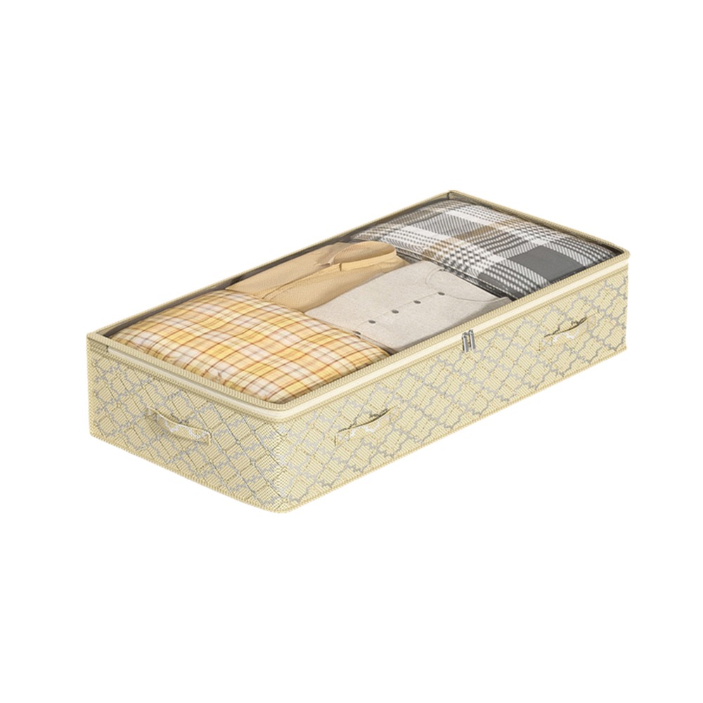 Non-Woven Fabric Under Bed Storage Bag Dual Zipper Large Capacity Clothing Blanket Storage Bag Moisture-Proof Clear Window: XL / Dark Khaki