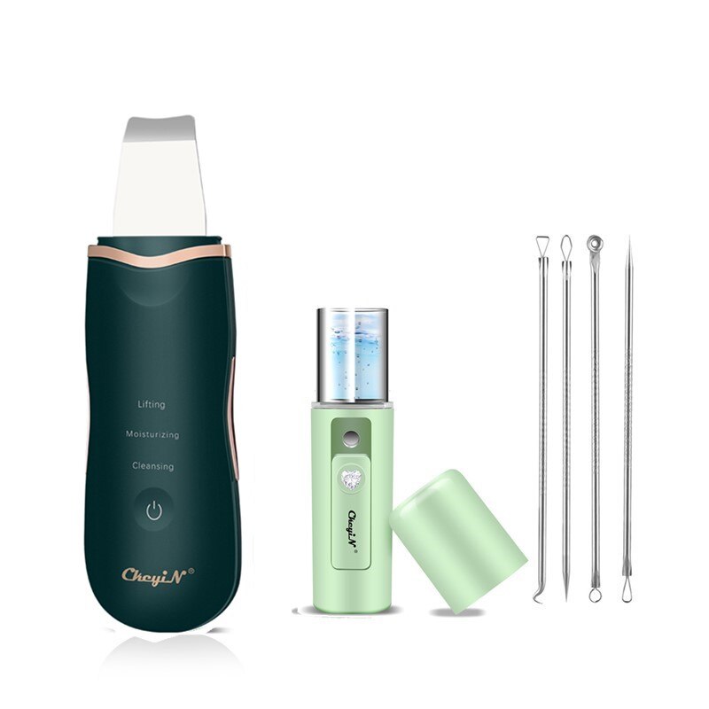 CkeyiN Ultrasonic Skin Scrubber Spatula Facial Blackhead Removal Pore Cleaner Exfoliator Face Deep Cleaning + Mini Nano Mister50: Blue