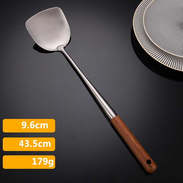 304 Stainless Steel Spatula Spoon With Wooden Handle Lengthened Cooking Spoon Anti-Scalding Cooking Shovel Kitchenware: Type 1