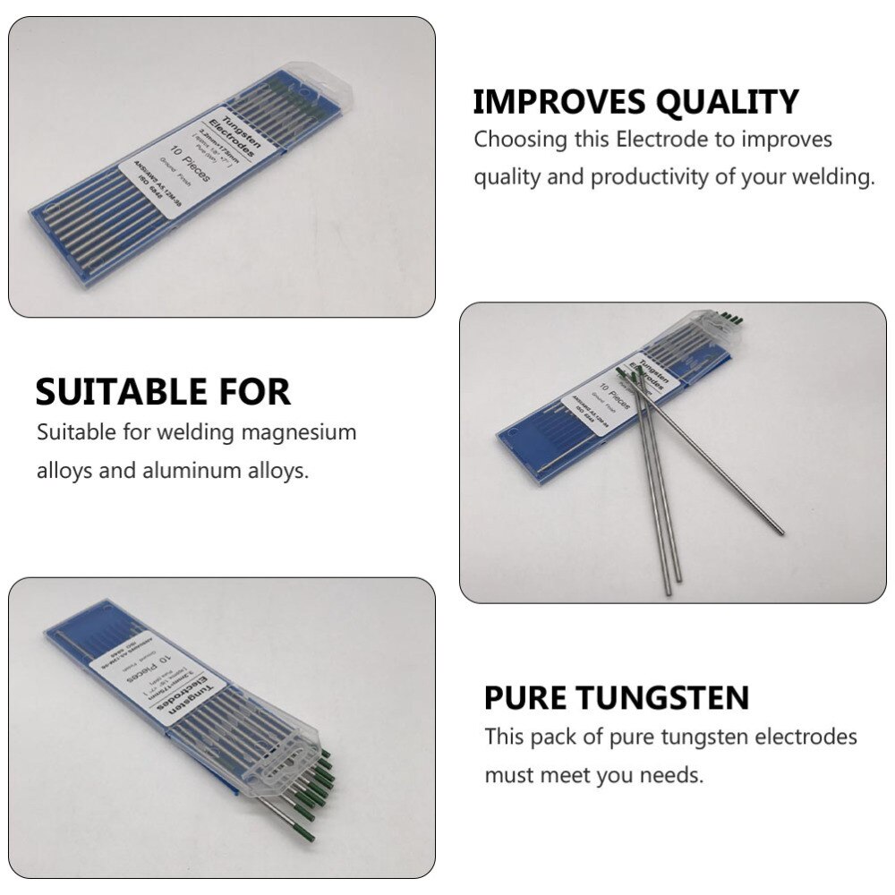1 Pack Pure Tungsten Electrodes WP Durable Ground Finish Tungsten Electrode Welding Electrode for Arc Welding TIG