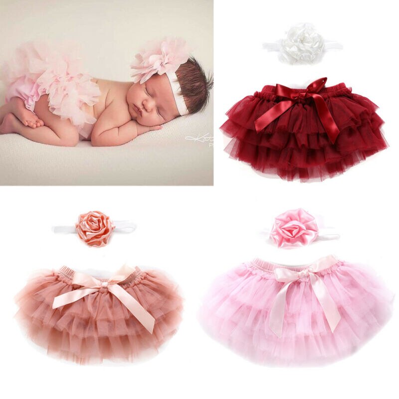 Jupe pour bébés filles | Nouvelle jupe bandeau 2 pièces couches danse de Ballet, dentelle solide à nœud papillon en Tulle en mousseline, accessoires Photo 0-24M