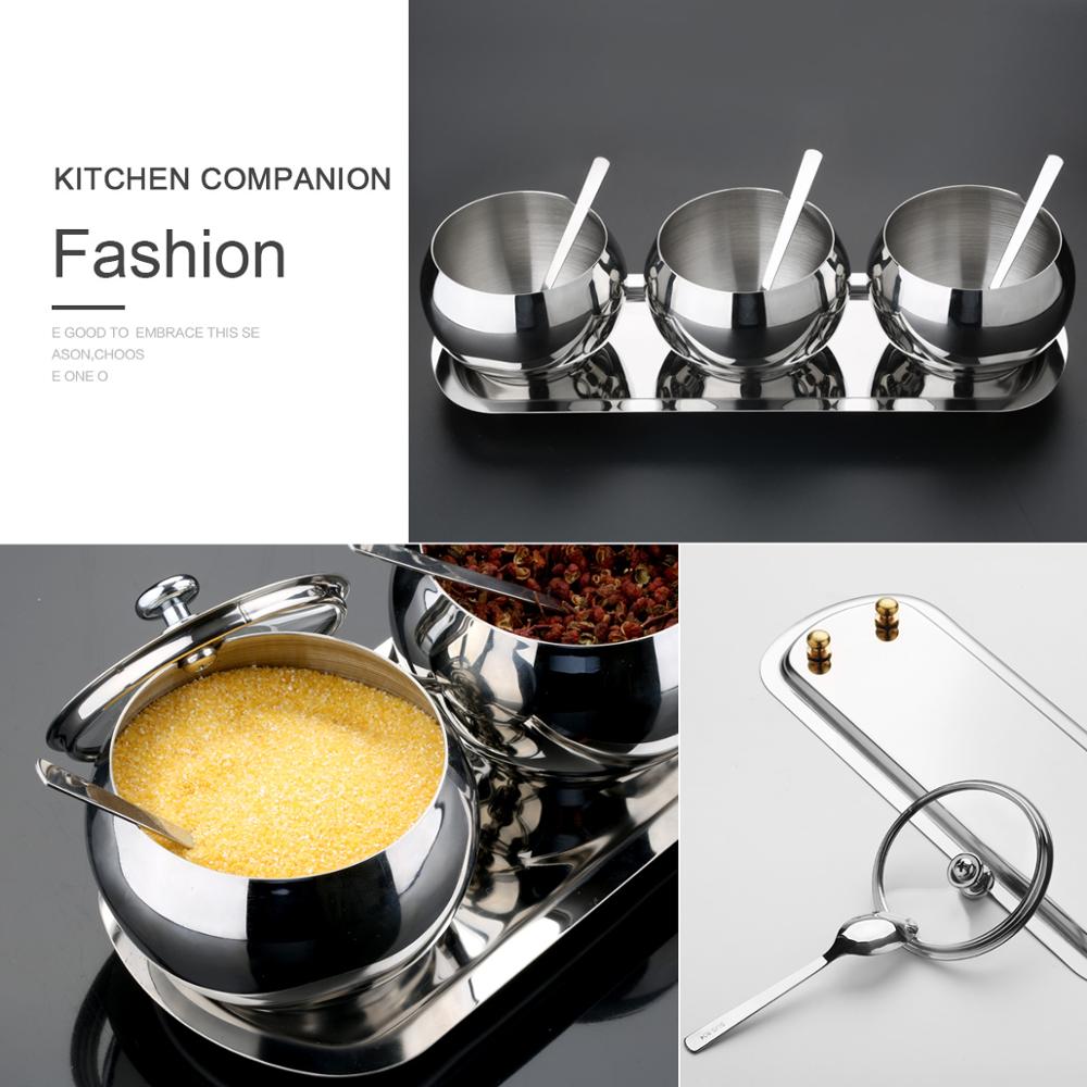 Stainless Steel Condiment Container set,kitchen Seasoning Pots Set with Spice Rack Large Capacity Silver Tone, Condiment Contain
