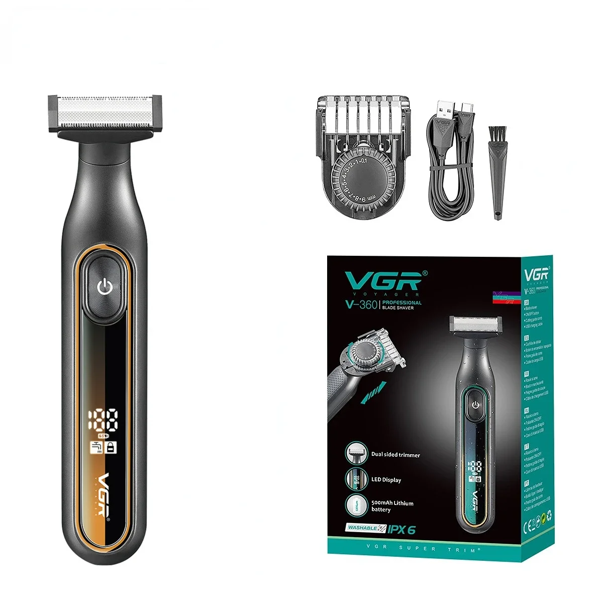 VGR Razor Professioneller Elektrorasierer Tragbare Rasiermaschine Wasserdichter Bartschneider Friseur Rasiermaschine für Männer V-360: Gold