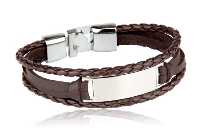 Regali di festa da nonna a mio nonno da bracciale in pelle con nome inciso multicolore retrò intrecciato a mano per uomo reggiseno in acciaio inossidabile: PBR1310-A