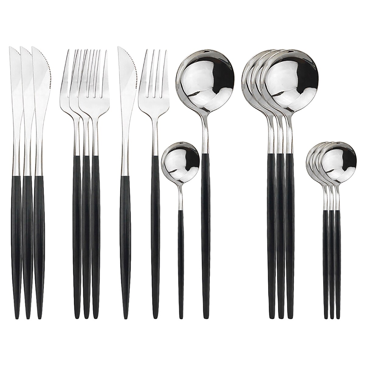 16Pcs/Set Dinnerware Set Black Cutlery Set 304 Stainless Steel Flatware Set Knives Fork Spoon Kitchen Party Tableware Silverware: Black Silver