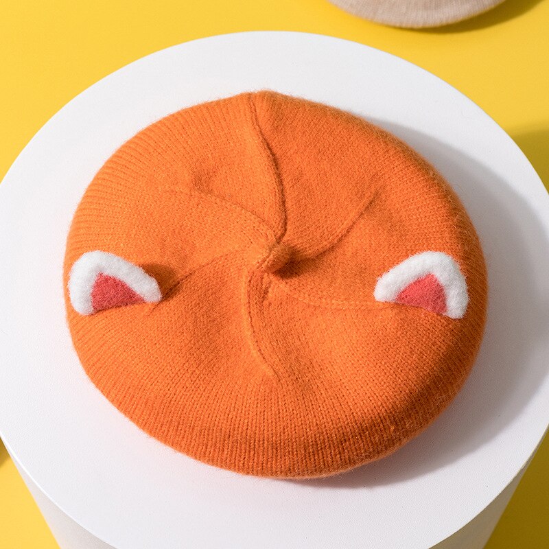 Béret de dessin animé pour enfants, chapeau tricoté avec oreilles de renard, Bonnet pour filles