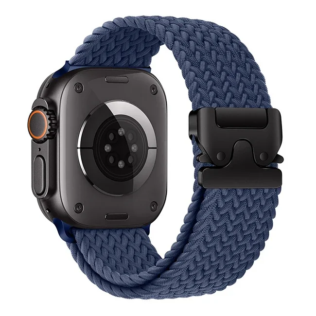 Bracelet tressé pour Bracelets de montre Apple 40 mm 44mm 46mm 42mm 49mm 45mm 41mm 38mm Bracelet IWatch série 10 SE 9 8 7 6 Ultra 2 bandes: Blue White / 12mm