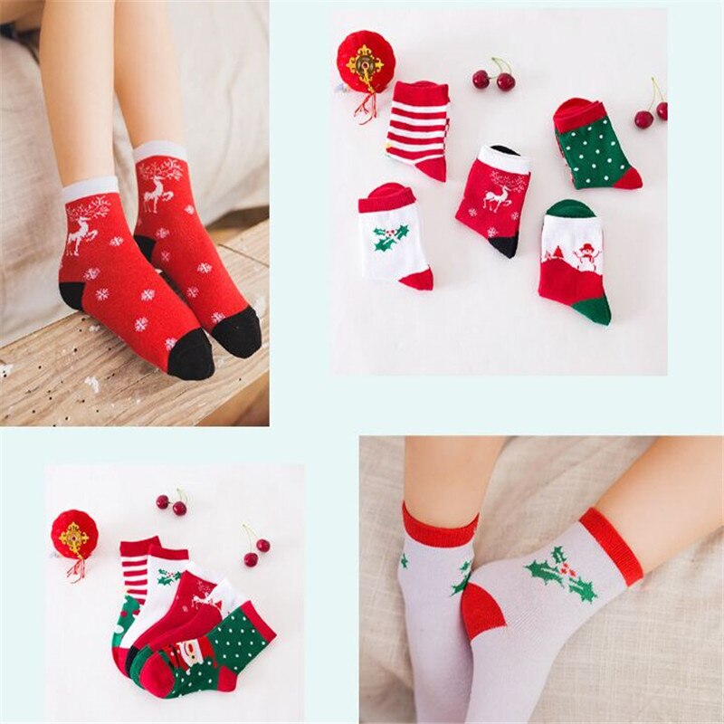 5Pairs/Pack Kids Girls Socks Cotton Boy Children's Socks Autumn Winter Baby Boy Girls Christmas Socks Age for 1-12Years