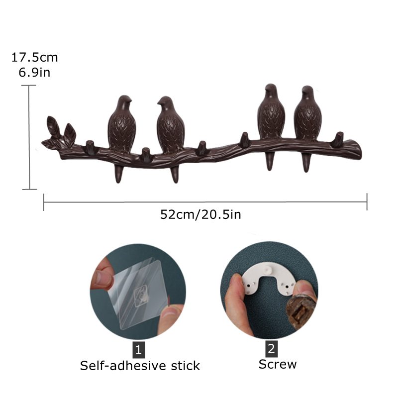 Perchero montado en la pared con ganchos para abrigos, sombreros, llaves, toallas, colgador artístico decorativo para puerta trasera, decoración de pájaros en ramas de árbol: Marfíl