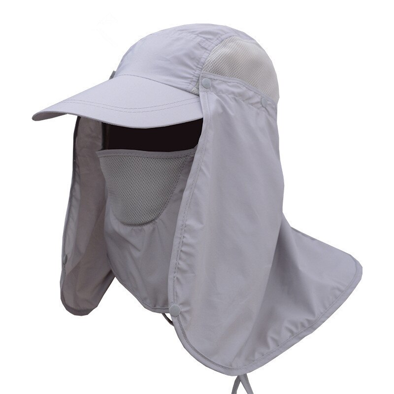 Professionele Zomer Zon Hoeden Bescherming Cap Vrouwen Mannen Hals Gezicht Zonnebrandcrème Flap Hoed Visser Hoed Zon Masker Cap Outdoor: Grijs
