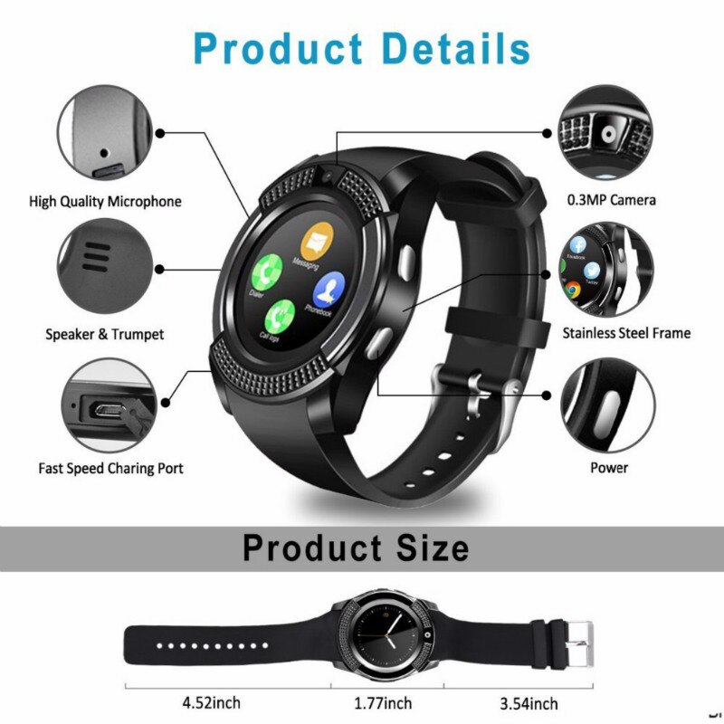 Männer V8 Interaktive Musik Smart Uhr Antwort Call Dial Call-Support TF Sim Karte Sport Smartwatch Armband Mit Kamera VS DZ09