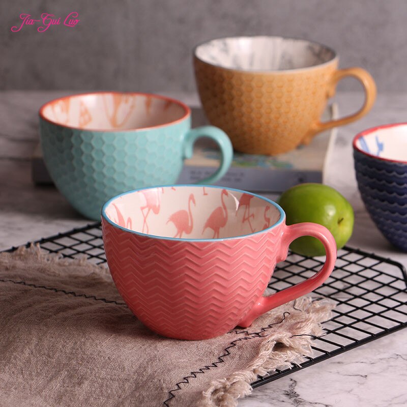 Keramische Handgeschilderde Koffiekopje Creatieve Vintage Cup Cafe Bar Levert Reliëf Persoonlijkheid Ontbijt Cup