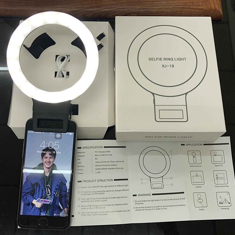 LED Ring Flash Light Lamp Convenient Clip for iPhone Samsung Xiaomi Android Phones Selfie Beauty Light for Video Bloggers