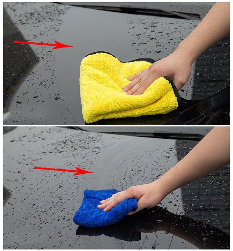 Toalla de limpieza de microfibra, paño de secado suave y grueso, toallas para lavar el cuerpo del coche, trapos limpios de doble capa, 30/40/60cm