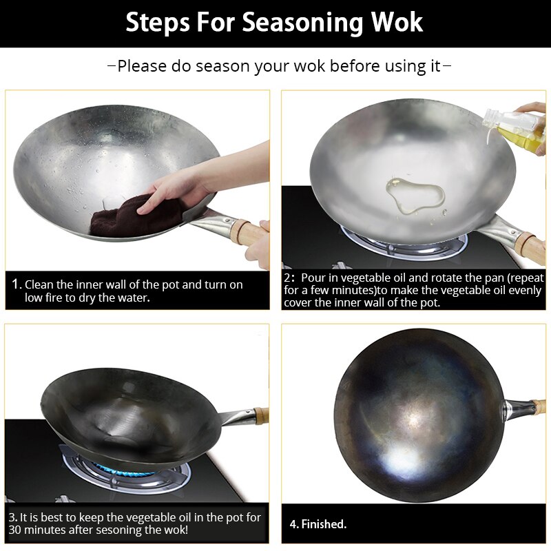 Craft Wok Traditional Hand Hammered Iron Wok with Wooden and Steel Helper Handle Non-coating Gas Cooker Cookware