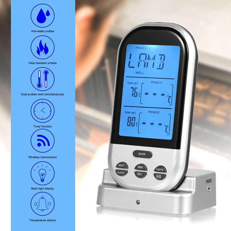 Wireless Remote Digital Cooking Food Meat Thermometer Instant Read with Oven Probe for Oven and Dual Probes for Kitchen Smoker G