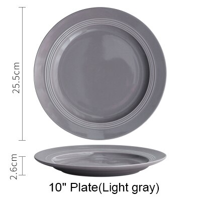 European Ceramic Round Soup Plate Simple Italian Pasta Dish Plate Straw Hat Tray Steak Plate Western Dishes: light 10 flat plate