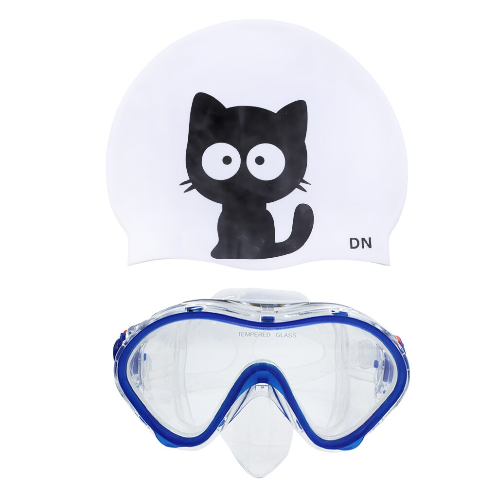 Kids Leuke Kat Zwembad Cap Met Siliconen Snorkelen Goggle Duiken Masker