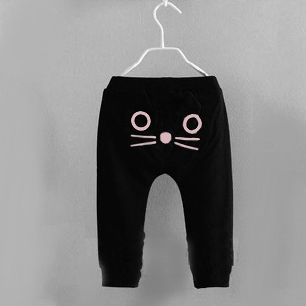 Crianças cintura elástica moda outono primavera diário de pelúcia sólida meninos meninas magro gato padrão bonito harem calças: Black / 100cm